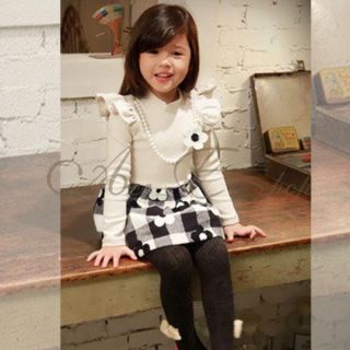 Girls Kids Pearls Flowers Tutu Plaids Skirt Dress Party Costume Outfit Sz 3T 7