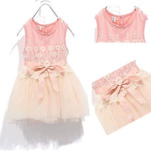 Girls Baby Lace Tank One Piece Tutu Dress Bow Knot Belt Tulle Skirts 1 5years