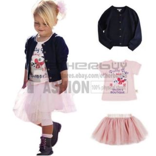3pcs Baby Girl Top Coat T Shi RT Skirt Tutu Dress Outfit Costume Clothes 6 12M