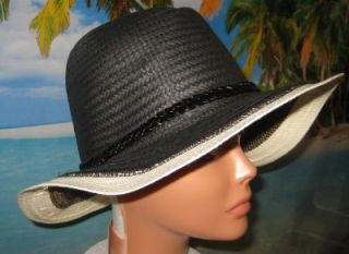 Womens Black Ivory Paper Straw Packable Crusher Panama Beach Sun Hat M