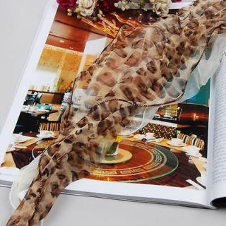 New Women Silk Long Scarf Shawl Wrap 2 Layers Leopard