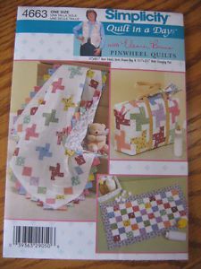 Simplicity 4663 New Uncut Sew Pattern Pinwheel Quilts Baby Diaper Bag Blanket