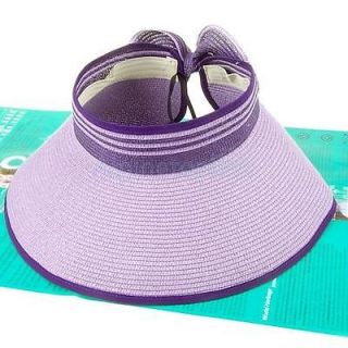 Fashion Women Girls Roll Up Open Lady Beach Sun Hat Visor w Bow Purple