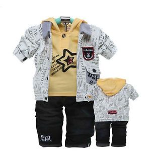 A2556 Boy Baby Clothing Hoodie Pants Coats 3pc Outfit Sets Suits Outerwear S0 4Y