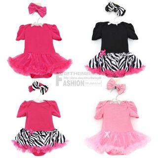 New 2pcs Headband Romper Sets Infant Baby Girl Jumpsuit Top Tutu Dress Outfit