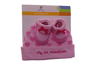 Baby Girls My First 1st Valentines Day Heart Hat Booties 0 6 Months Infant New