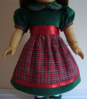 Apryl Doll Clothes Fits American Girl Addy Velvet Plaid Holiday Dress