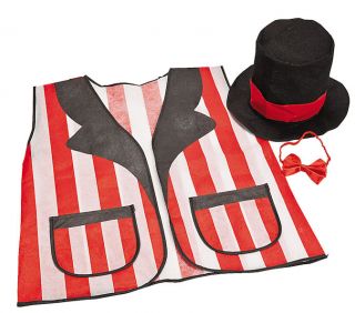 Carnival Hat Bow Tie Vest Set Adult Costume Halloween Ring Master Circus