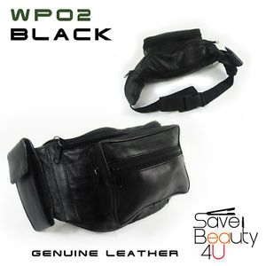 Black Faux Leather Fanny Waist Packs Travel Belt Money Bags w Cell Phone Holder
