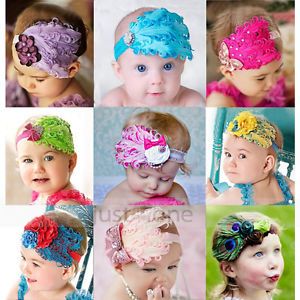 New Fashion Baby Toddler Girls Headwear Feather Flower Diamond Hairband Headband