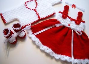 Baby Clothes Girl Set Dress Crochet Size 0 3 Months Color Red and White