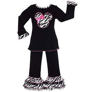 Boutique Baby Girls Sz 24 MO Black Pink Zebra Minnie Clothing Set
