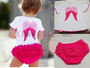 2pcs Kids Baby Girl Toddler Angel Top Ruffle Pants Shorts Clothes Sets Outfit