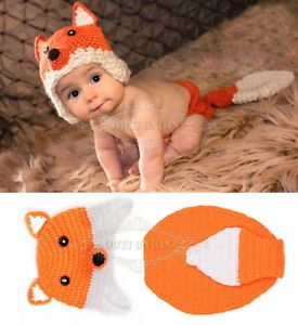 Fox Hat Pant Newborn Baby Boy Girl Infant Knit Crochet Clothes Photo Prop Outfit