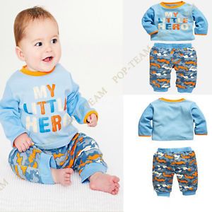 Boys Kids Baby 2pcs 0 3Y Alphabet Sweater Camo Pants Outfit Set Clothing FT57