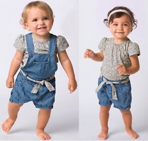 3pcs Baby Girl Kid Top Pants Overalls Trousers Belt Jeans Outfit Clothes 1 6Y