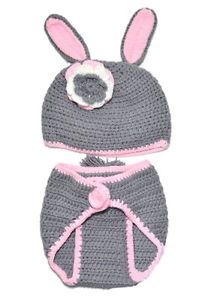 2pcs Baby Girl Kids Newborn Hat Pants Crochet Clothes Outfit Sets Suits Rabbit