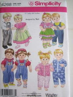 Simplicity 4268 2006 Pattern for 15" Baby Doll Clothes Fits Bitty Babies New
