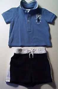 Ralph Lauren Polo Baby Boy Kid Clothes 2 Piece Rugby Shirt Shorts Outfit 3M