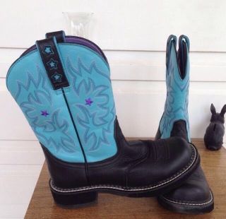 Ariat Fat Baby Boots Size 7 1 2 Black Turquoise Euro 39 Western Boot 7 5
