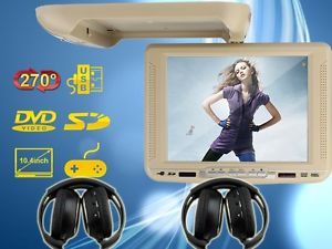 10 inch Car Flip Down Roof Mount Monitor DVD Player Video Game Remote Headsets
