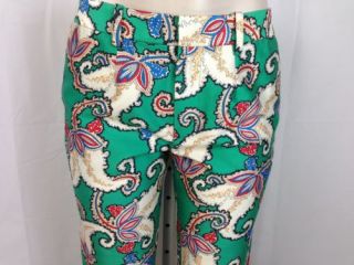 Thakoon Green Casual Cropped Pants Sz 8 Cotton Silk Paisley Print $990