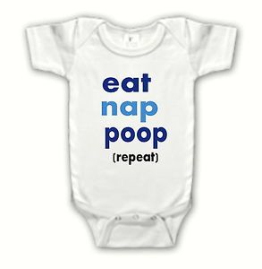 Funny Cute Eat Nap Poop Boy One Piece Creeper White Infant Baby Clothes
