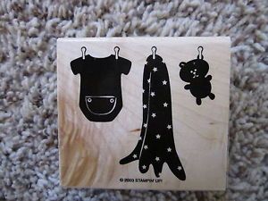 Rubber Stamp Baby Outfit 1 Piece Blanket Teddy Bear Hanging Laundry Clothes Pins