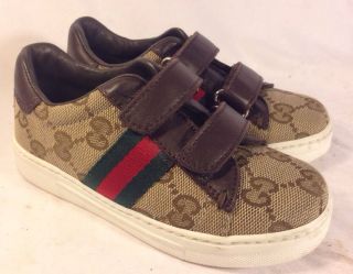 Gucci Baby Kids Shoes Size 2 Fabric Logo Monogram Sneakers Made in Italy $225