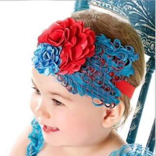 5X Lovely Girls Baby Feather Flowers Headwear Headband Red and Deep Sky Blue