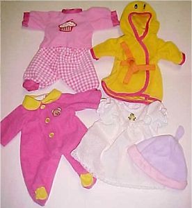 Baby Doll Clothes for 10" to 12" Babies 5 Pcs Lot Rompers Dress Hat Bath Robe