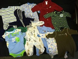 Lot of Newborn 3 mos Baby Boy Clothes 13 PC Essential Basics Winter Spring