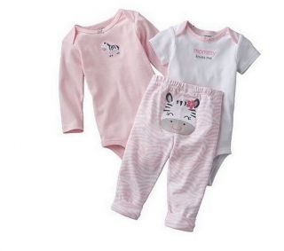 Carters Baby Girl Clothes 3 Piece Outfit Pink Zebra Bodysuit Pants 18 Months