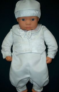 Infant Baby Boys Christening Baptism Romper Bonnet Boy Sizes 0000 000 0 White