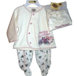 Harley Davidson Infant Girls 3 PC Set Apparel Outfit w Feeted Bottoms