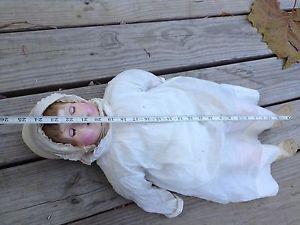 23" Old Composition Cloth Antique Baby Doll Vintage Clothes Bonnet