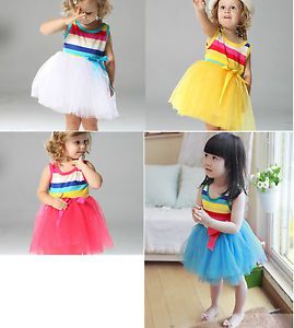 1pc Baby New Top Skirt Party Dresses Girls Toddlers Rainbow Tutu Outfit Clothes