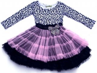 Little Mass Pink and Gray Leopard Tutu Dress 4T Retail $92