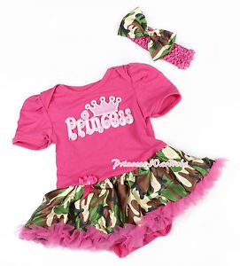 Hot Pink Bodysuit Pink Princess Jumpsuit Romper Camo Baby Girl Dress NB 12Month