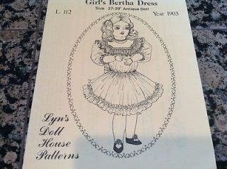 27" 29" Antique Doll Clothes Pattern 1903 Girls Bertha Dress Uncut Cmplete Vtg