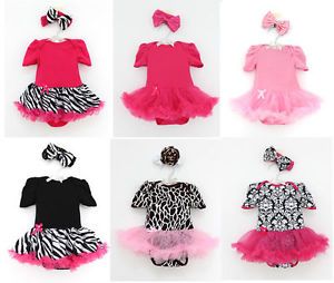 2pcs Infant Baby Girl Headband Romper Jumpsuit Top Tutu Dress Clothes Outfit