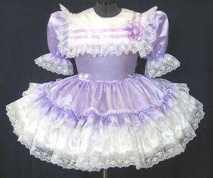 Custom Fit Lilac Bridal Satin Adult Baby Sissy Little Girl Dress Leanne