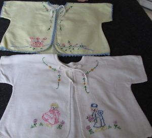 Childrens Vintage Clothing Two Hand Embroidered Flannel Baby Jackets
