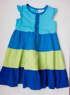 Hanna Andersson Blue Green Aqua Colorblock Twirl Girl Dress Size 90 LN