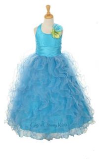 New Flower Girls Turquoise Full Length Fancy Ruffled Dress Pageant Party 1175C