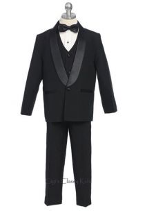 New Baby Toddler Boys 5 Piece Black Tuxedo Suit Set Elegant Wedding Classic 146F