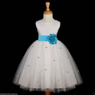 White Turquoise Blue Wedding Pageant Flower Girl Dress 12 18M 2 3 4 5 6 7 8 9 10