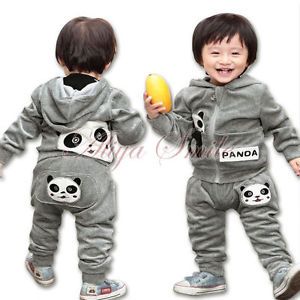 2pc Set Baby Toddler Panda Hoodie Outerwear Top Pant Boy Children Clothing Sz 3T