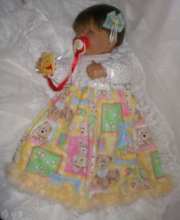 Crochet Baby 0 3 Mts or for Dolls Baby White Yellow Teddy Bear Gown