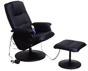 PU Leather Vibrating Heated Massage Recliner TV Game Chair w Ottoman Black